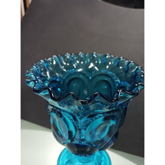 L.E. Smith Moon And Stars Colonial Blue 18 Point Crimped Compote - Picture 5 of 12